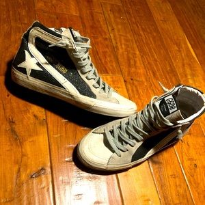 Golden Goose high top slides distressed